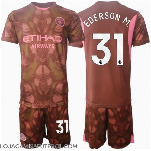 Camisa de Futebol Manchester City Ederson Moraes #31 Goleiro Equipamento Principal Infantil 2024-25 Manga Curta (+ Calças curtas)